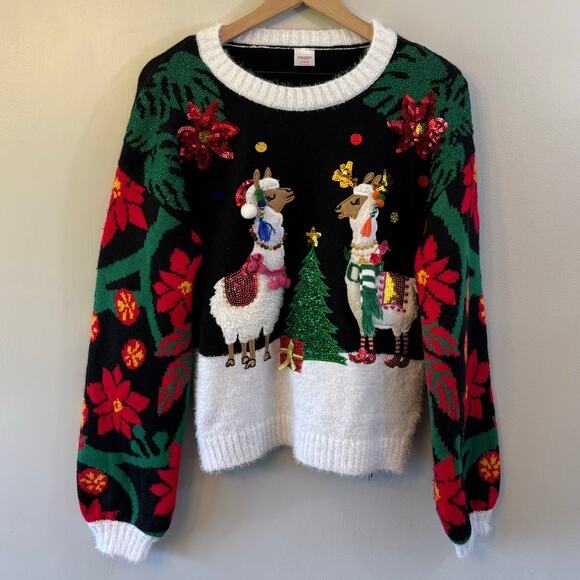 Holiday Time Embellished Llama Ugly Christmas Sweater Size Medium 8-10 - Picture 1 of 6